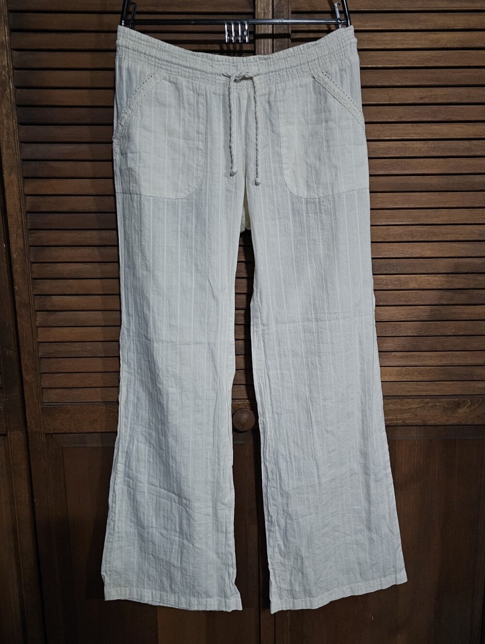 Billabong Off White Shadow Stripe Cotton Wide-Leg Pants